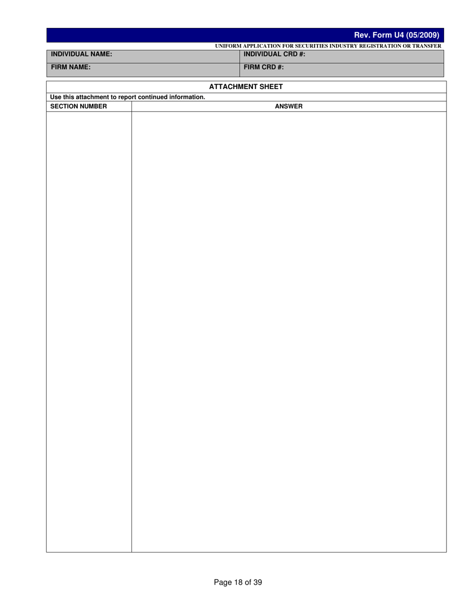 Form U4 Uniform Application for Securities Industry Registration or Transfer, Page 18