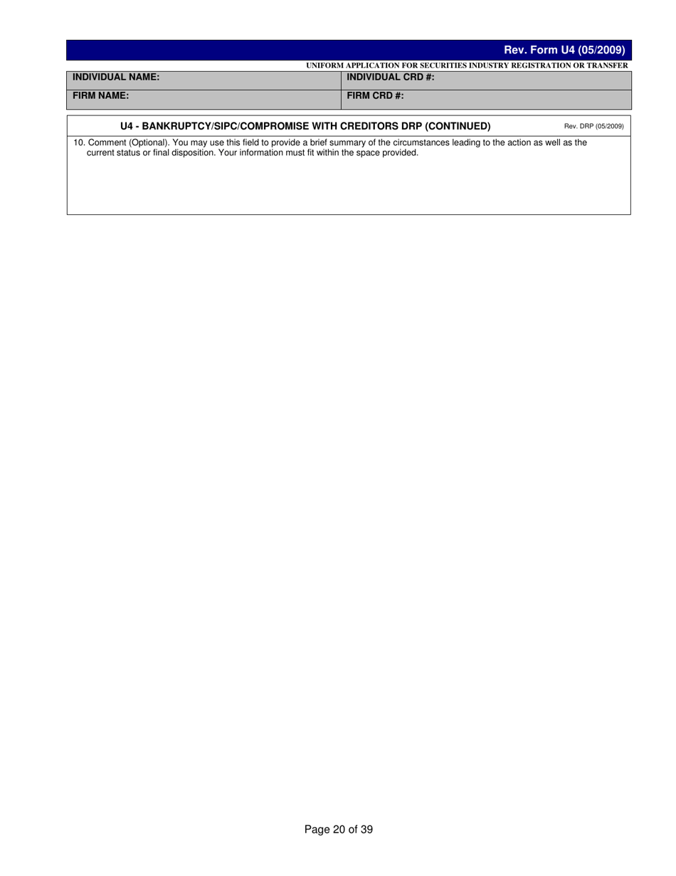 Form U4 Uniform Application for Securities Industry Registration or Transfer, Page 20