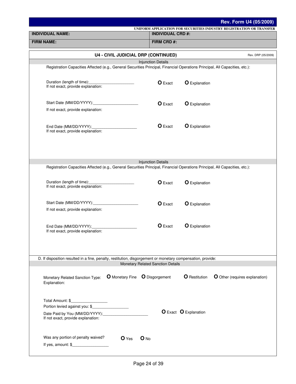 Form U4 Uniform Application for Securities Industry Registration or Transfer, Page 24