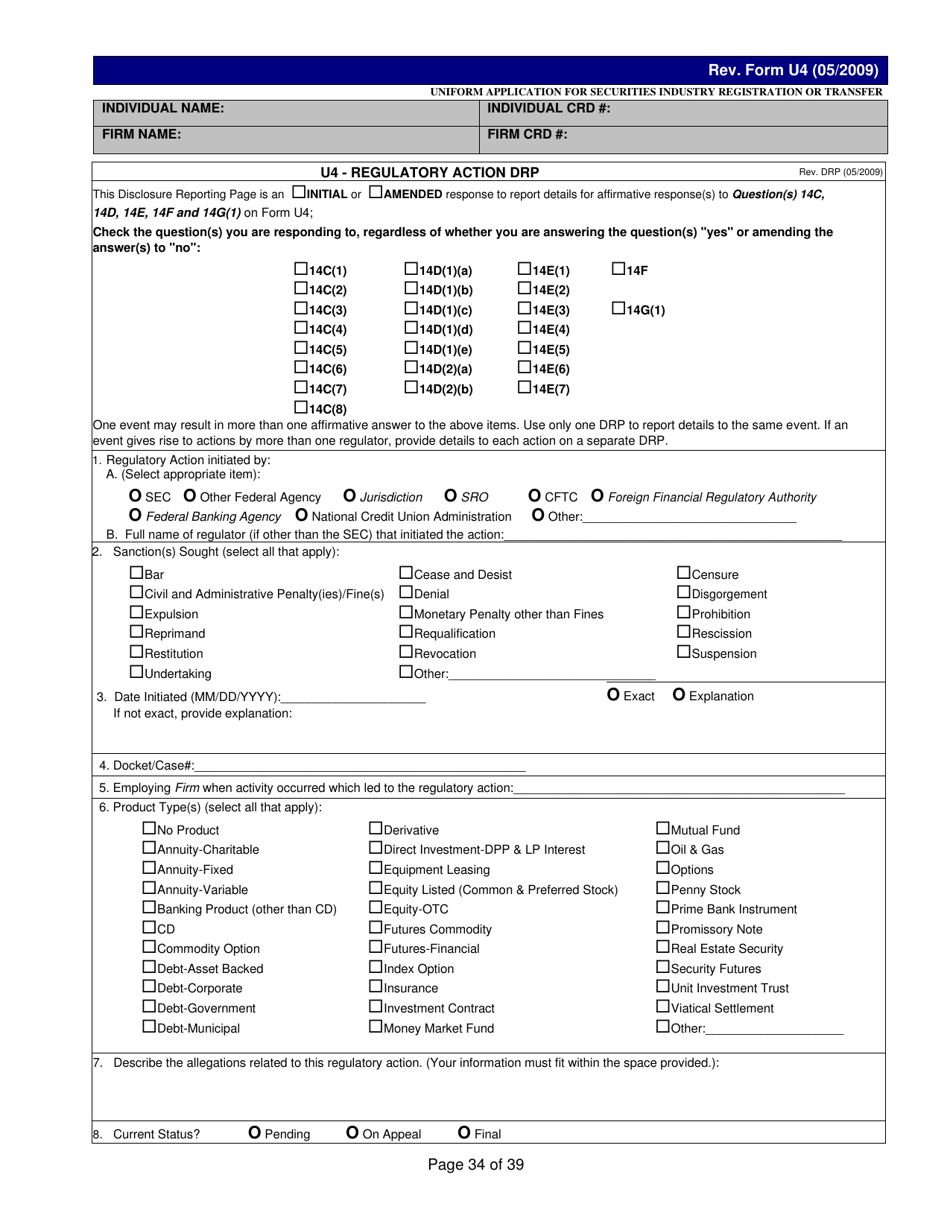 Form U4 Uniform Application for Securities Industry Registration or Transfer, Page 34