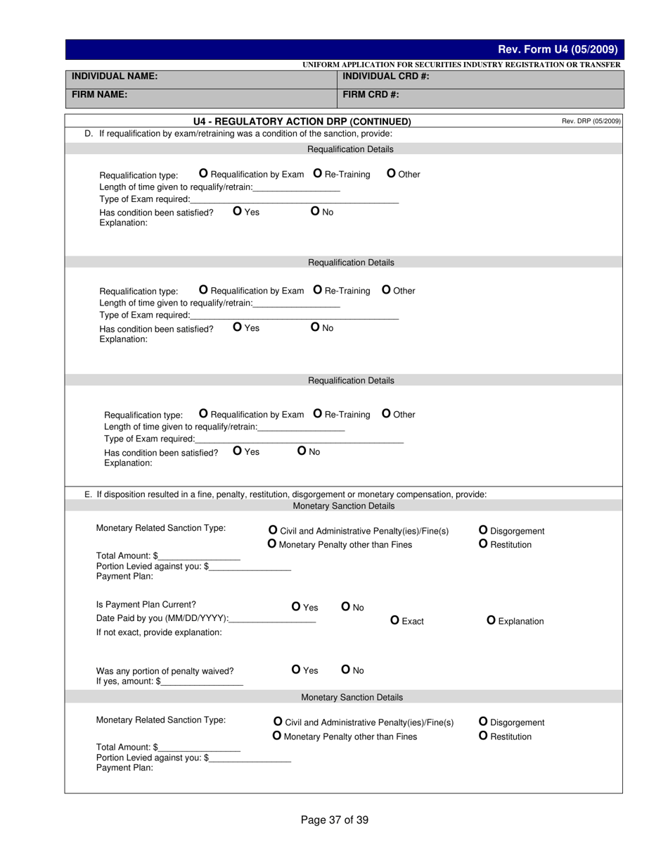 Form U4 Uniform Application for Securities Industry Registration or Transfer, Page 37