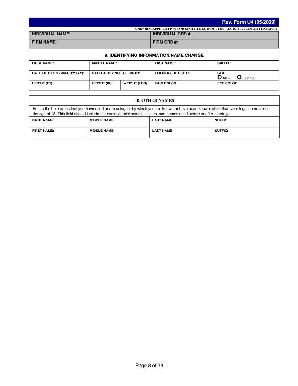 Form U4 Uniform Application for Securities Industry Registration or Transfer, Page 8