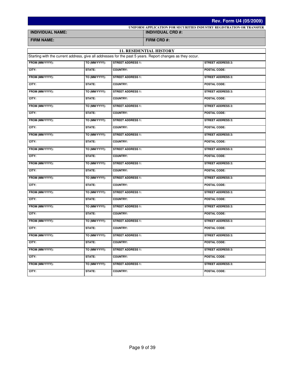 Form U4 Uniform Application for Securities Industry Registration or Transfer, Page 9