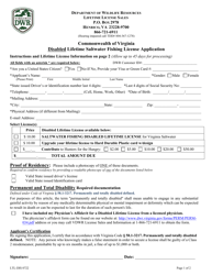 Form LTL-DIS0722 Non-resident Disabled Lifetime Saltwater Fishing License Application - Virginia