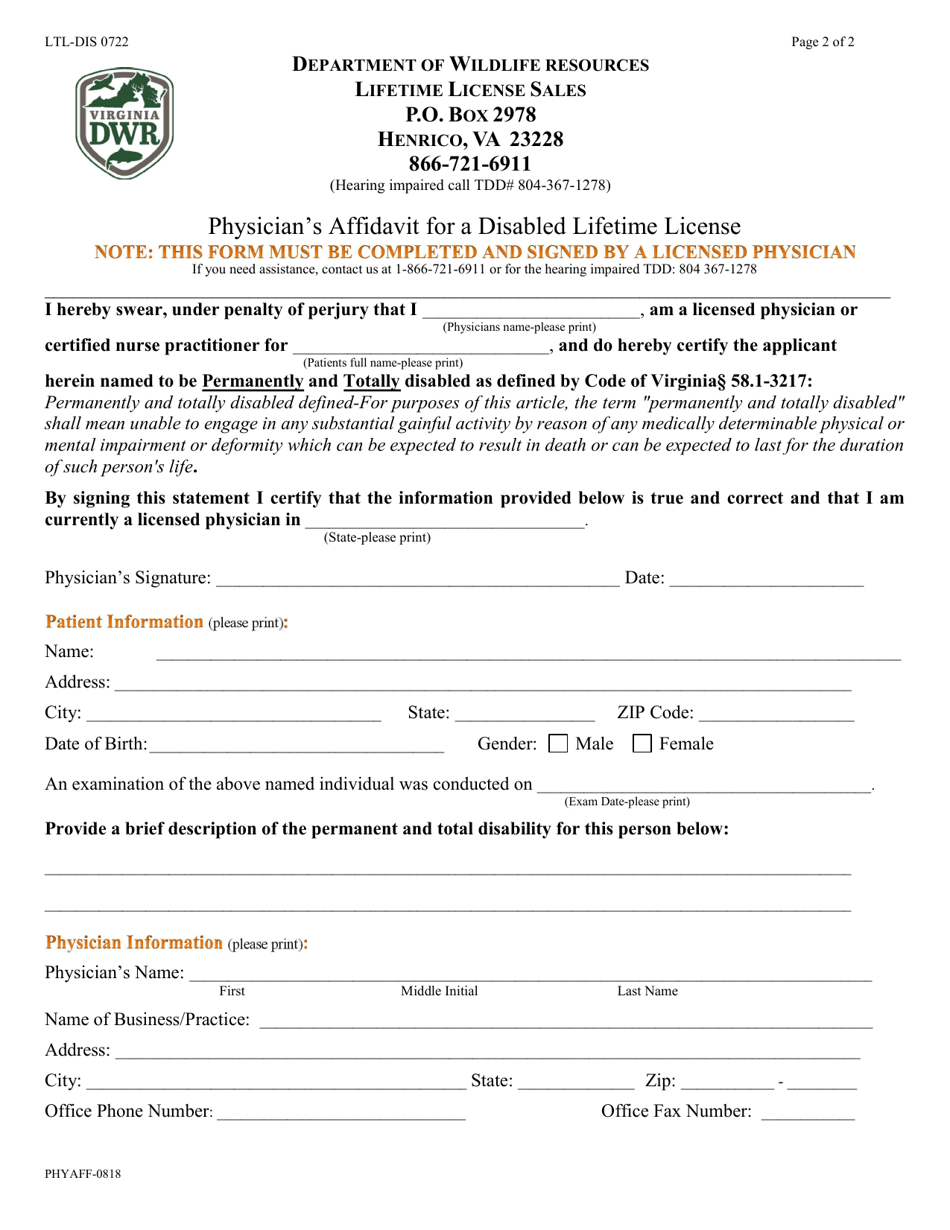Form LTL-DIS0722 Non-resident Disabled Lifetime Saltwater Fishing License Application - Virginia, Page 3