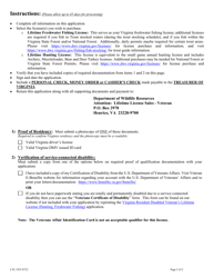 Resident Disabled Veteran Application Lifetime License - Hunting, Freshwater Fishing, and/or Trapping - Virginia, Page 2