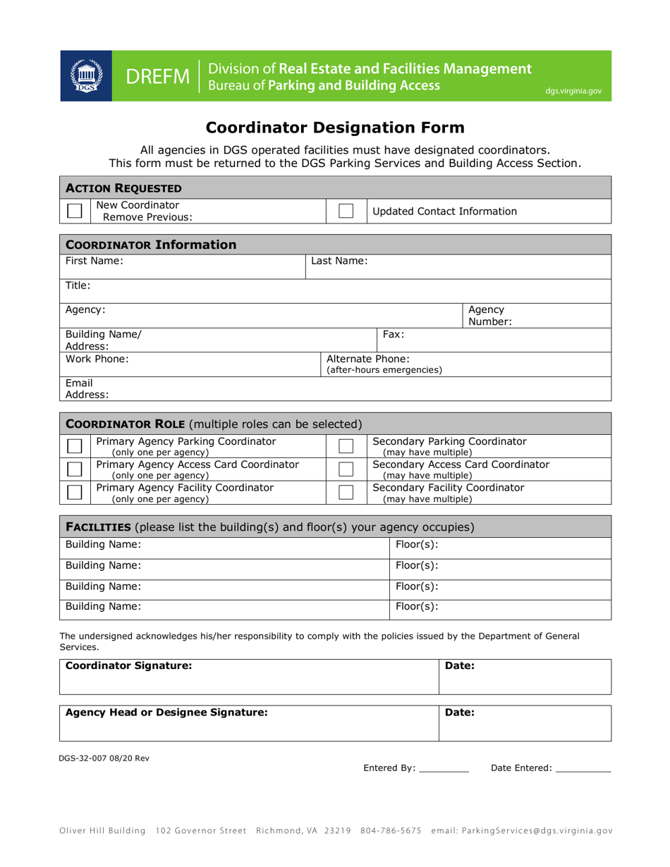 Form DGS-32-007 Coordinator Designation Form - Virginia, Page 1