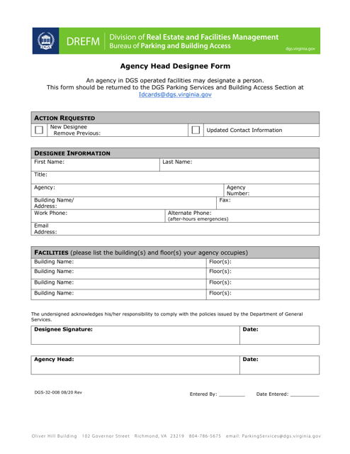 Form DGS-32-008 Agency Head Designee Form - Virginia