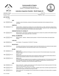 Document preview: Laboratory Inspection Checklist - Velap Chapter 45 - Air Testing - Virginia