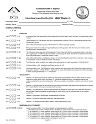 Document preview: Laboratory Inspection Checklist - Velap Chapter 45 - Chemical Testing - Virginia