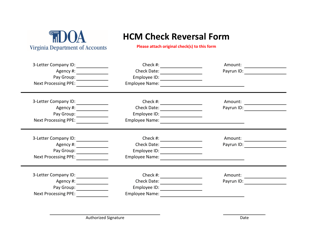 Document preview: Hcm Check Reversal Form - Virginia