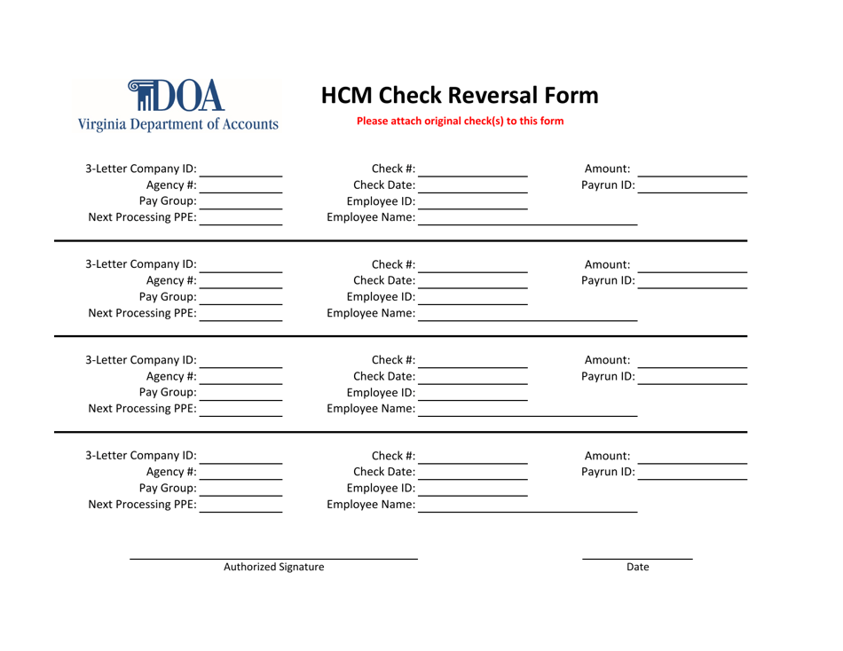 Hcm Check Reversal Form - Virginia, Page 1