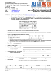 Document preview: Form A450-1206_07EXLIC Nail Technician - Nail Technician Instructor Examination & License Application - Virginia