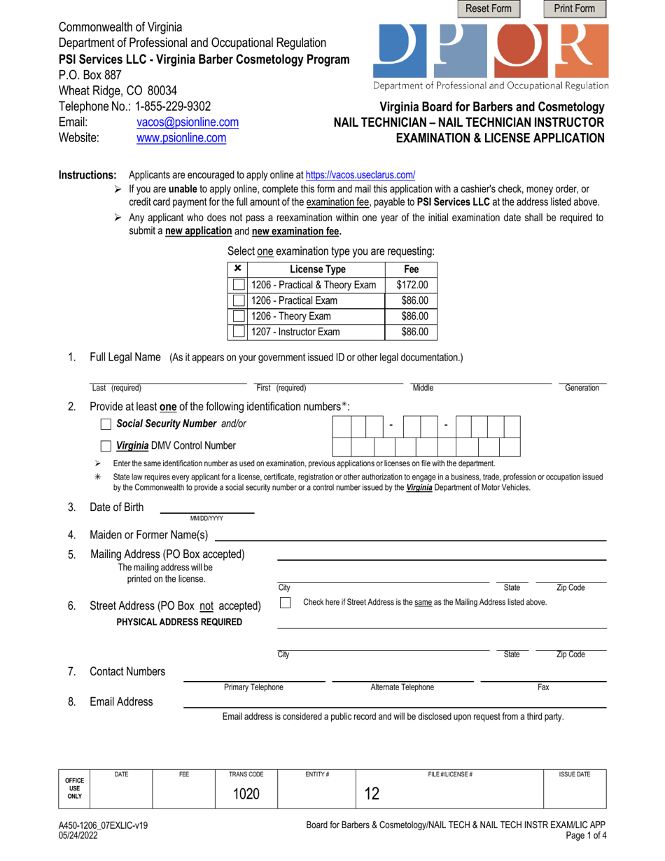 Form A4501206_07EXLIC Download Fillable PDF or Fill Online Nail