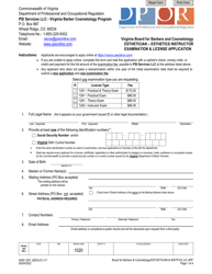 Document preview: Form A450-1261_62EXLIC Esthetician - Esthetics Instructor Examination & License Application - Virginia