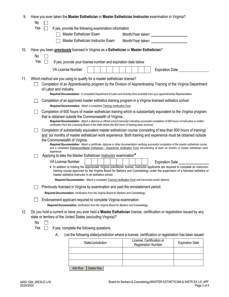 Form A450-1264_65EXLIC Download Fillable PDF or Fill Online Master ...