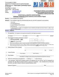 Form A450-1261_64EXP Esthetician/Master Esthetician - Experience Verification Form - Virginia
