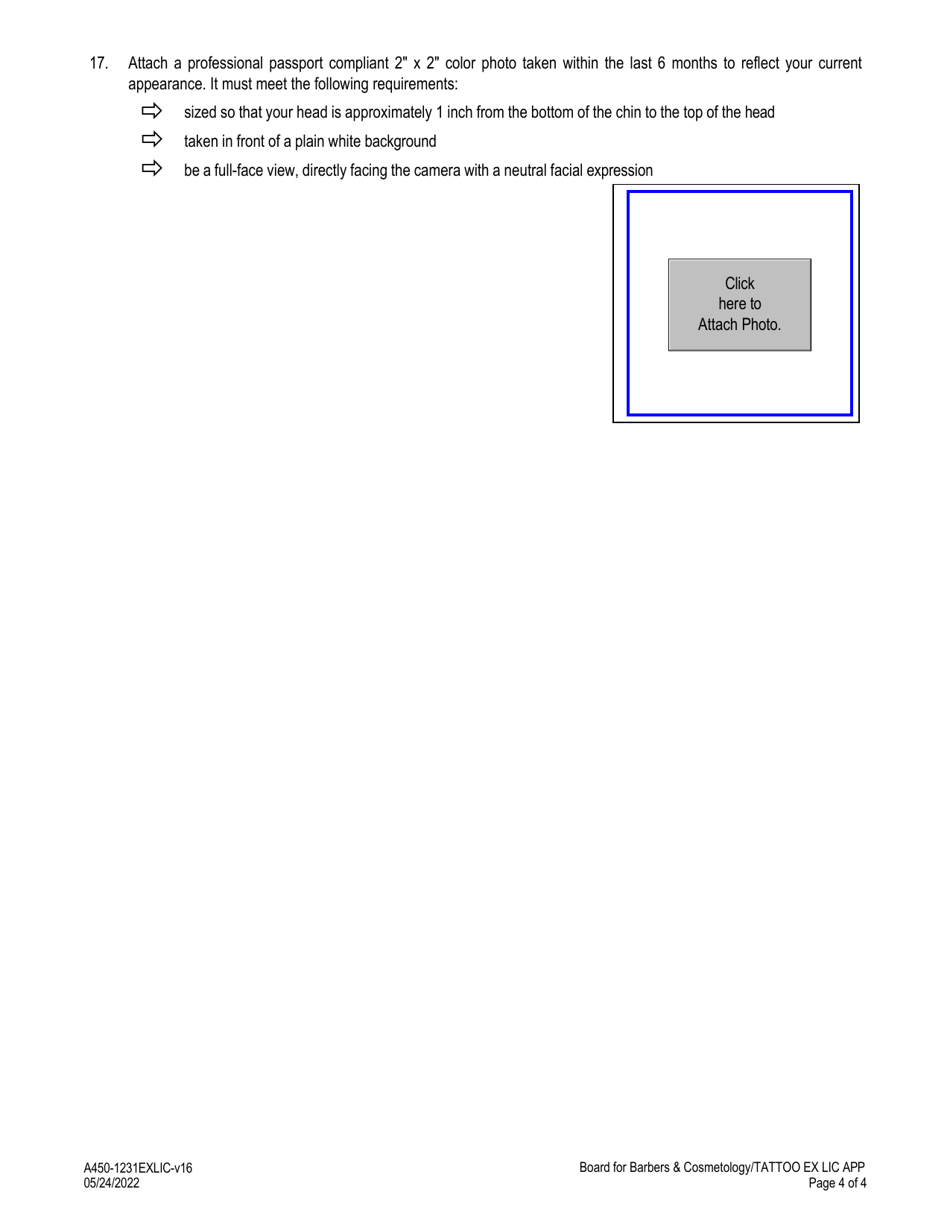 Form A450-1231EXLIC Tattooer Examination  License Application - Virginia, Page 4