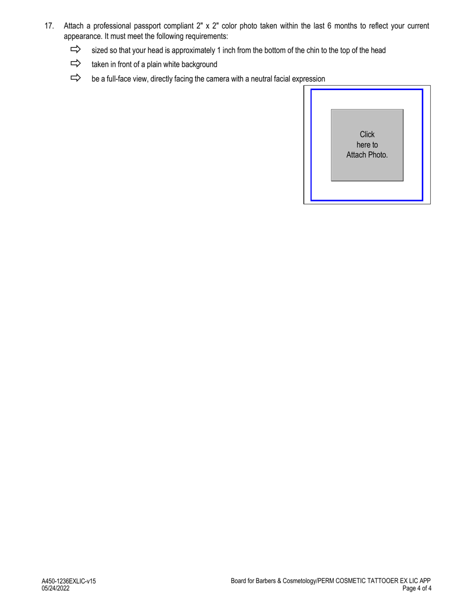 Form A450-1236EXLIC Permanent Cosmetic Tattooer Examination  License Application - Virginia, Page 4