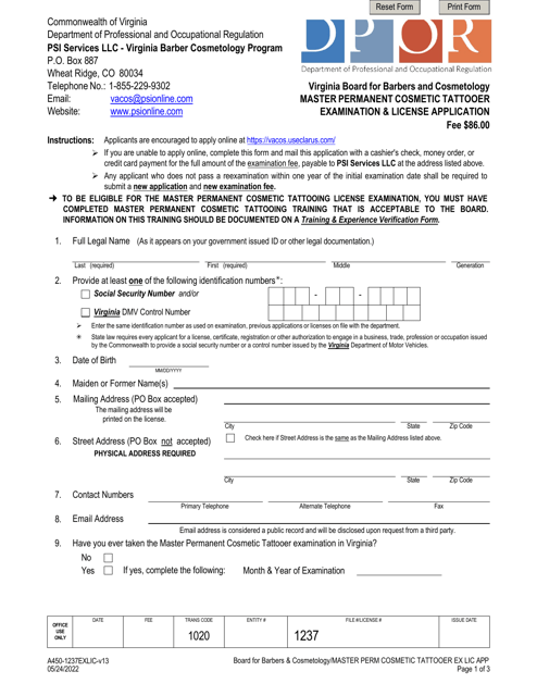 Form A450-1237EXLIC  Printable Pdf