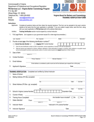 Form A450-1213TR &quot;Training Verification Form - Virginia Board for Barbers and Cosmetology&quot; - Virginia