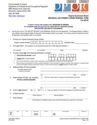 Document preview: Form A429-2905_07REN Individual Auctioneer License Renewal Form - Virginia