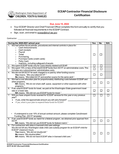 DCYF Form 05-007  Printable Pdf