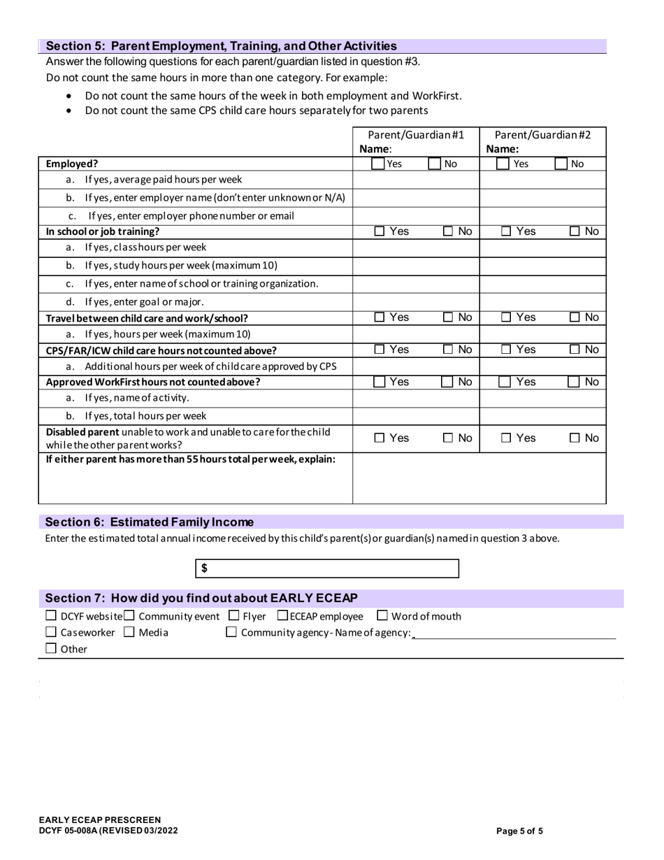 DCYF Form 05-008A Early Eceap Prescreen - Washington, Page 5