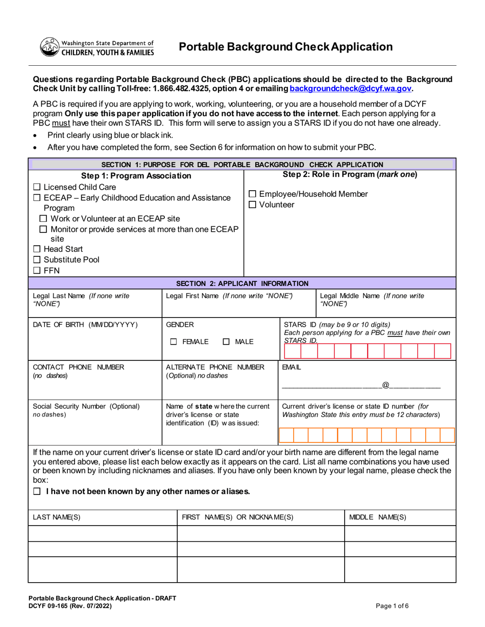 DCYF Form 09165 Download Fillable PDF or Fill Online Portable