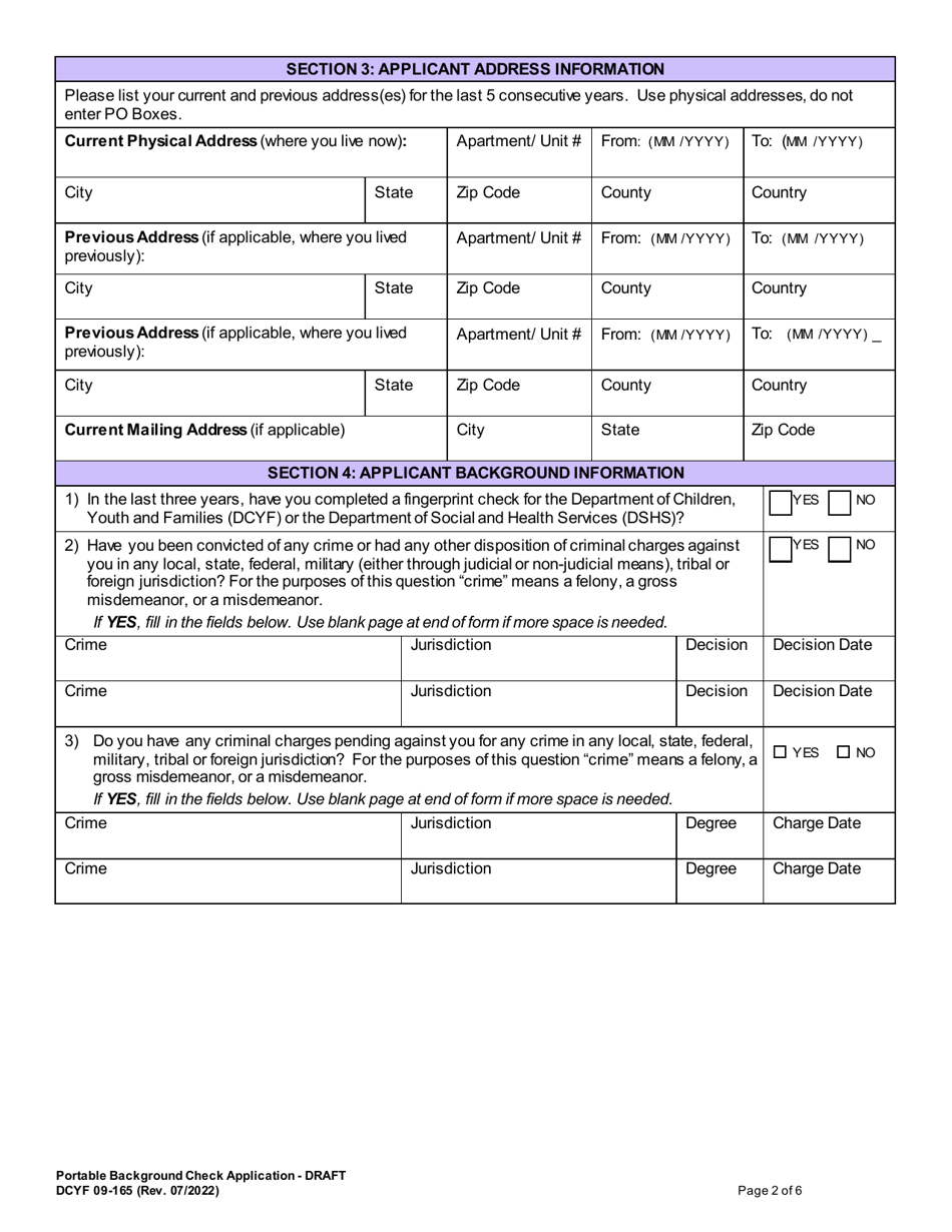 DCYF Form 09165 Download Fillable PDF or Fill Online Portable