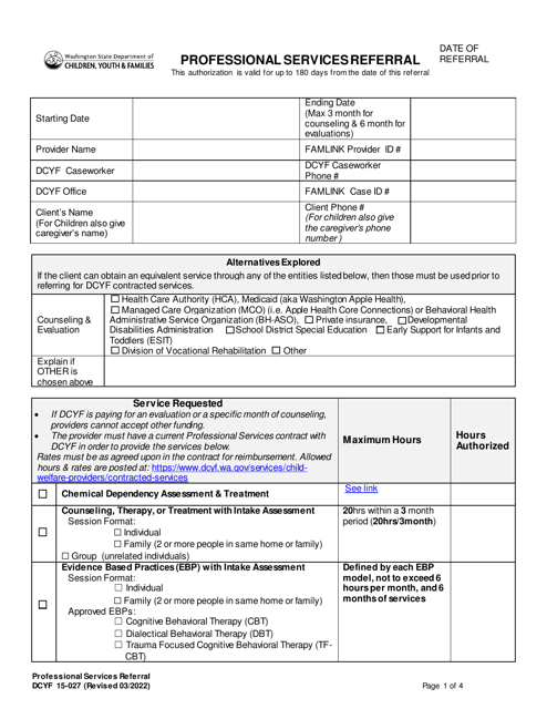 DCYF Form 15-027  Printable Pdf