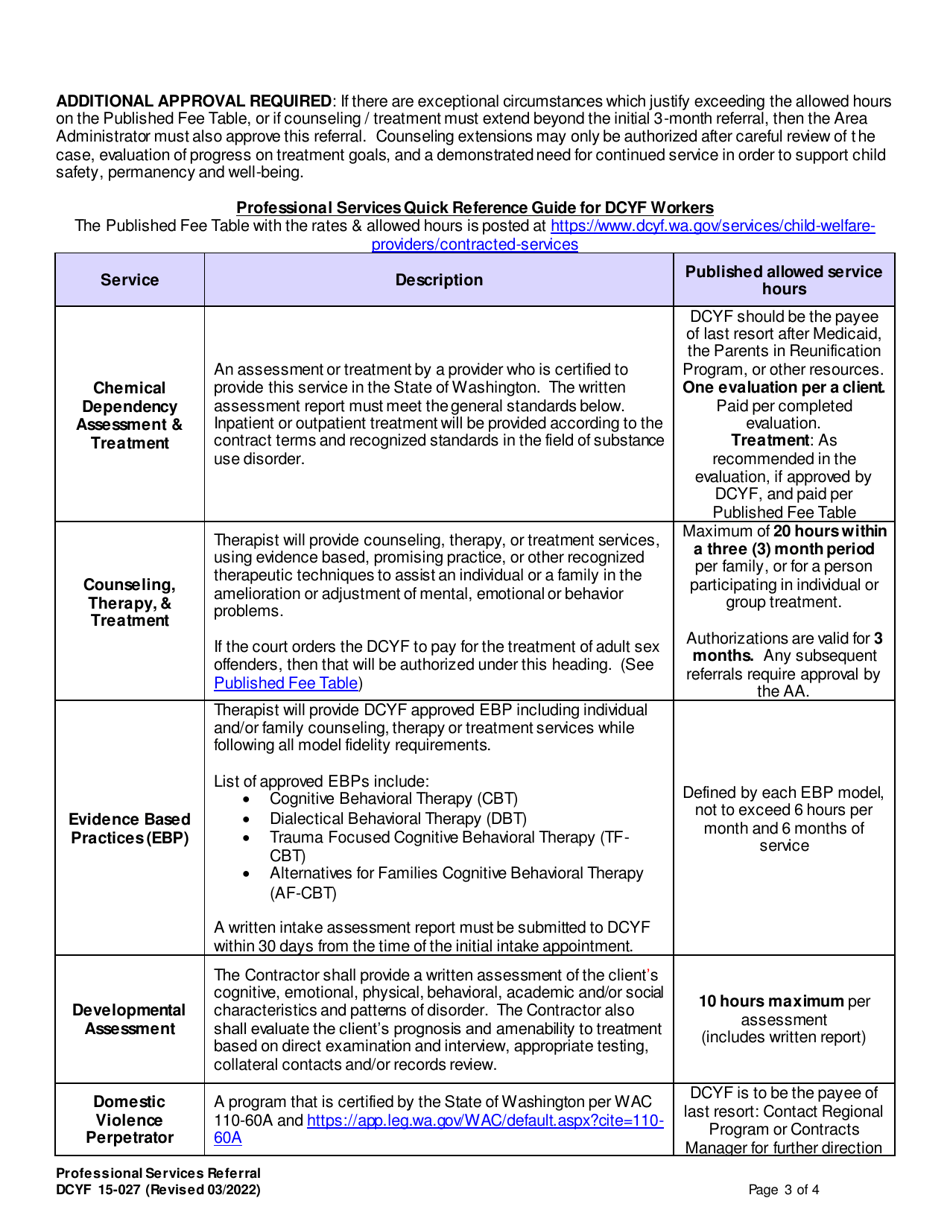DCYF Form 15-027 Professional Services Referral - Washington, Page 3