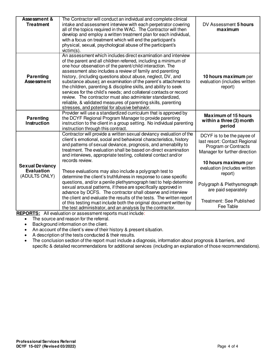 DCYF Form 15-027 Professional Services Referral - Washington, Page 4