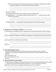Form 400-00825 Agreement on Parental Rights and Responsibilities, Parent Child Contact and Provisions Relating to Children - Vermont, Page 5