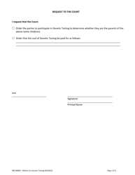 Form 400-00869 Motion for Genetic Testing - Vermont, Page 2