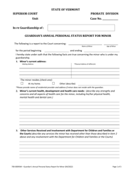 Form 700-00093M Guardian&#039;s Annual Personal Status Report for Minor - Vermont