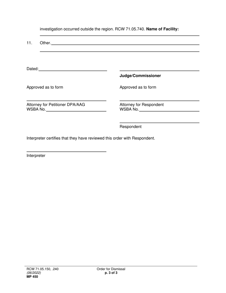 Form MP450 Order for Dismissal (Ordsm) - Washington, Page 3