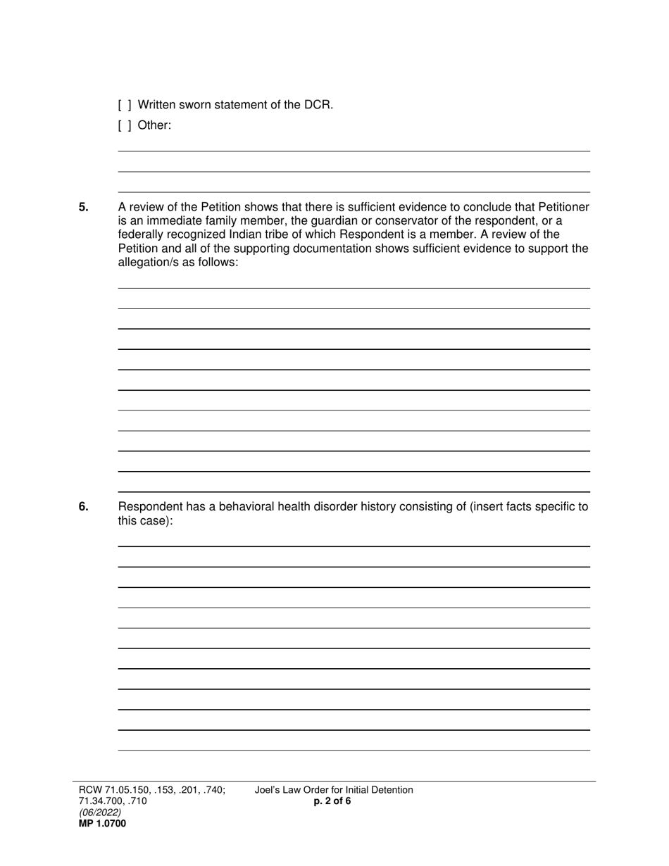 Form MP1.0700 Download Printable PDF or Fill Online Joel's Law Order ...