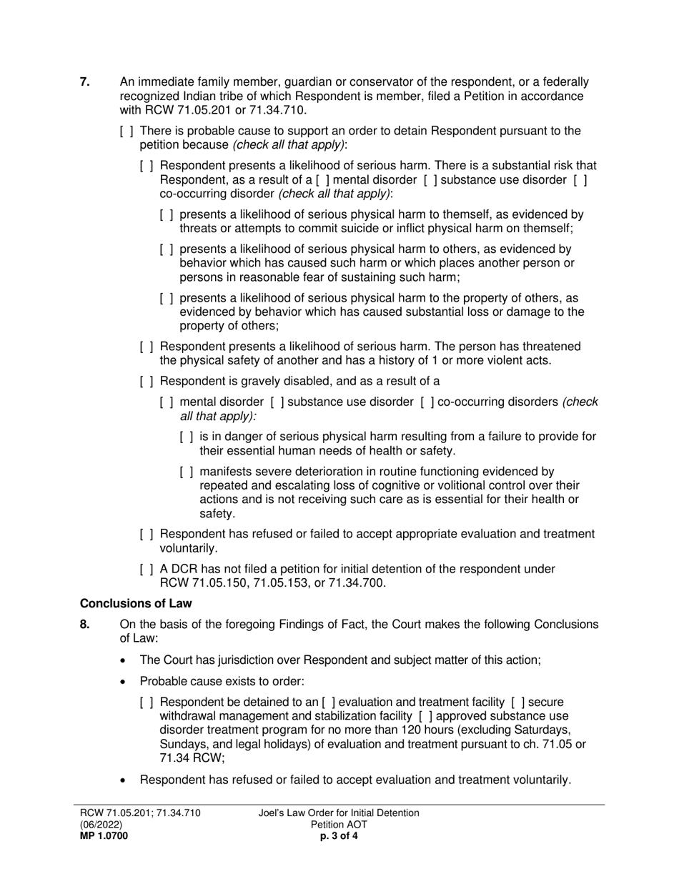 Form MP1.0700 Download Printable PDF or Fill Online Joel's Law Order ...