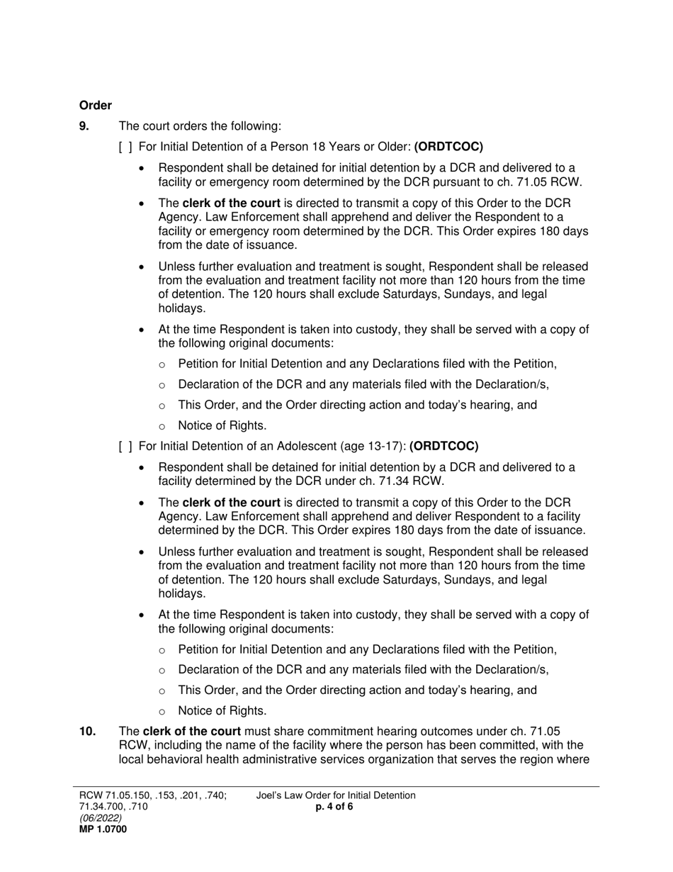 Form MP1.0700 Joels Law Order for Initial Detention - Washington, Page 4