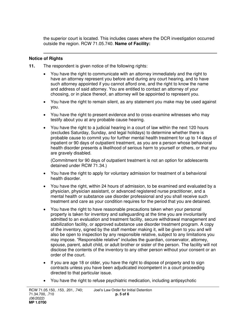 Form MP1.0700 Joels Law Order for Initial Detention - Washington, Page 5