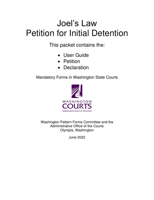 Form MP1.0600 Joel's Law Petition for Initial Detention - Washington