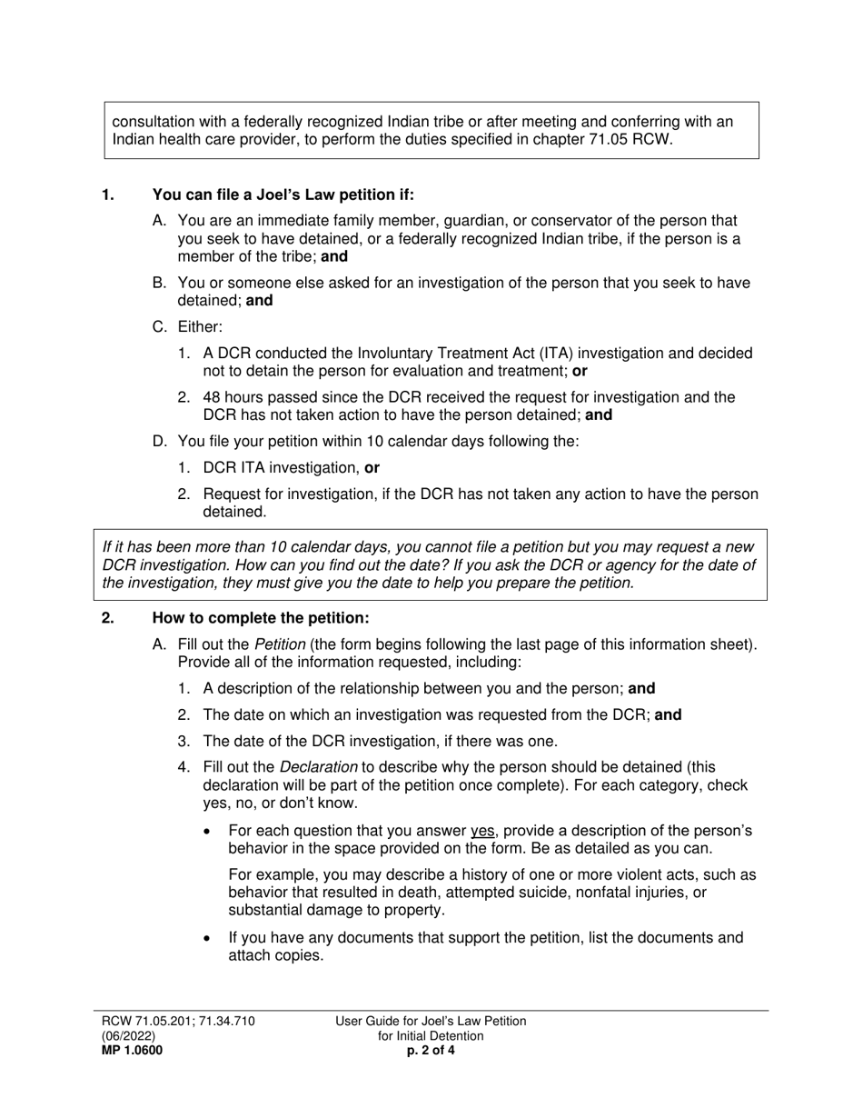 Form MP1.0600 Joels Law Petition for Initial Detention - Washington, Page 3