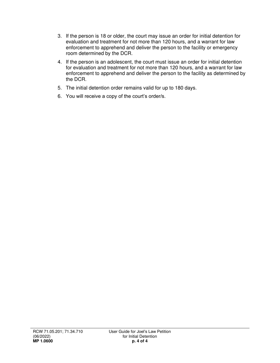 Form MP1.0600 Joels Law Petition for Initial Detention - Washington, Page 5