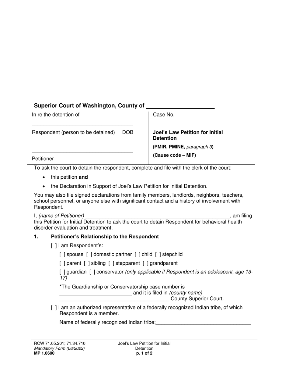 Form MP1.0600 Joels Law Petition for Initial Detention - Washington, Page 6
