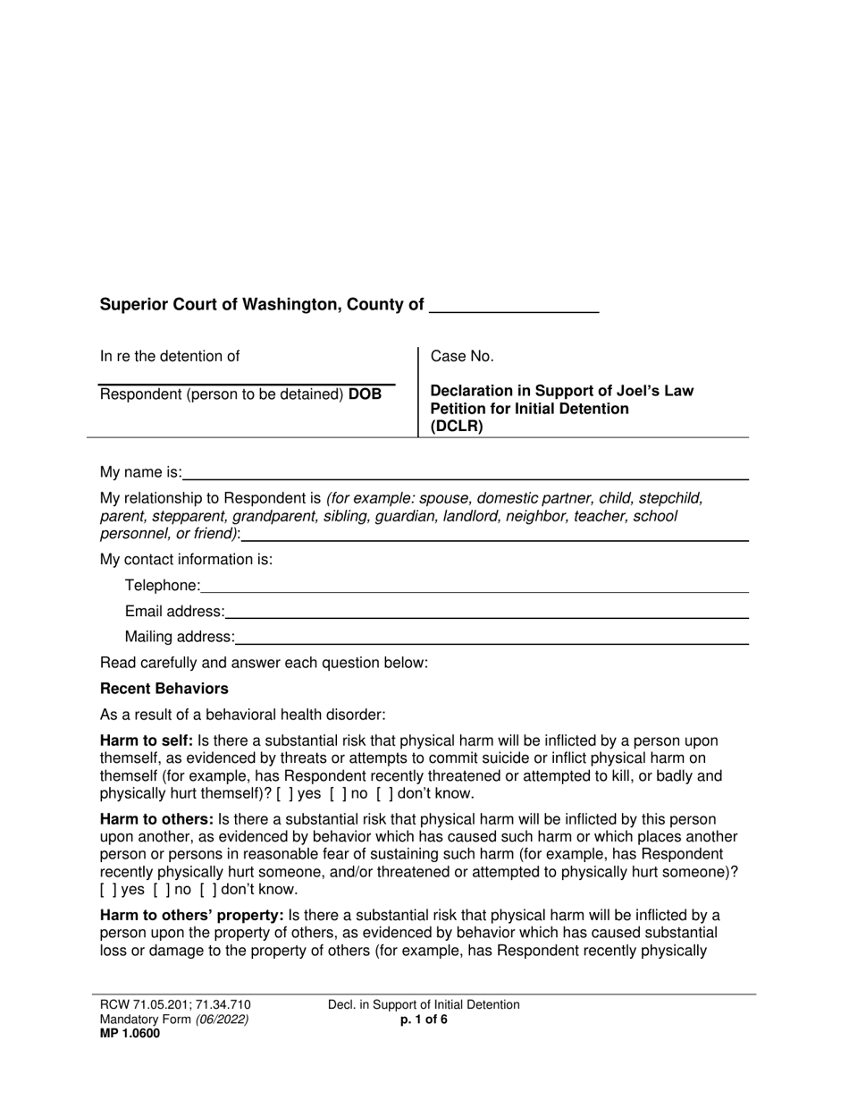 Form MP1.0600 Joels Law Petition for Initial Detention - Washington, Page 8
