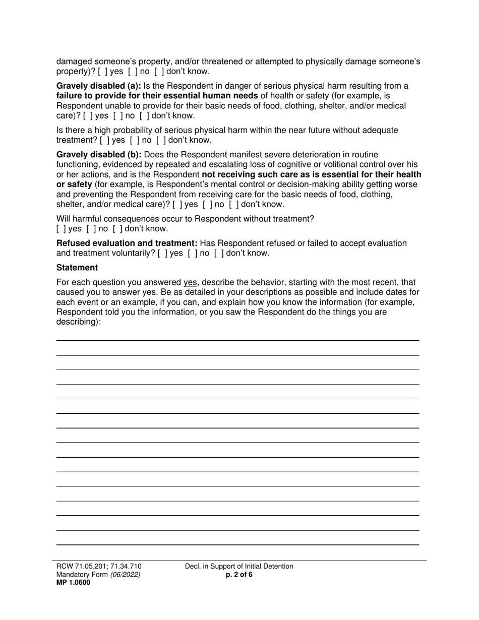 Form MP1.0600 Joels Law Petition for Initial Detention - Washington, Page 9