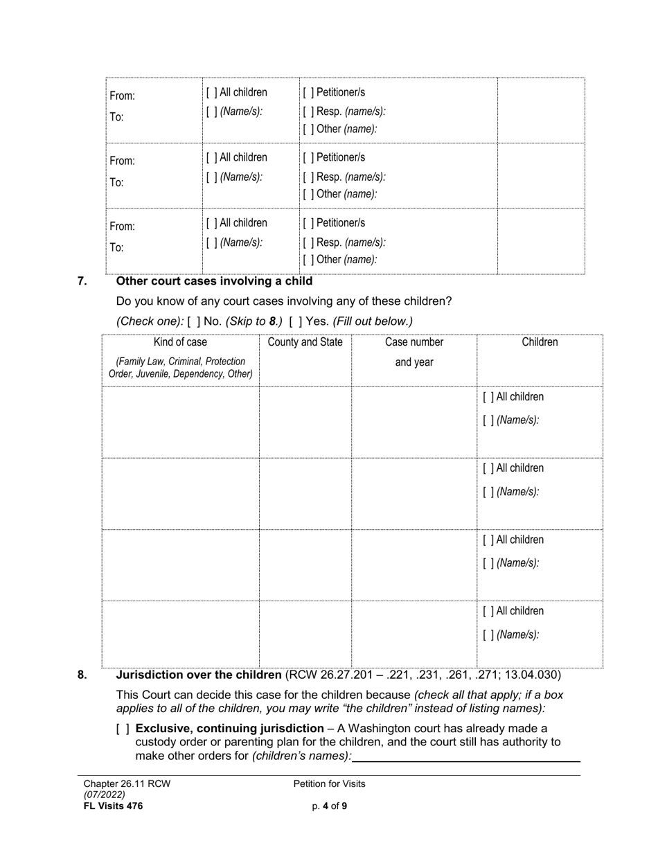 Form FL Visits476 Petition for Visits - Washington, Page 4