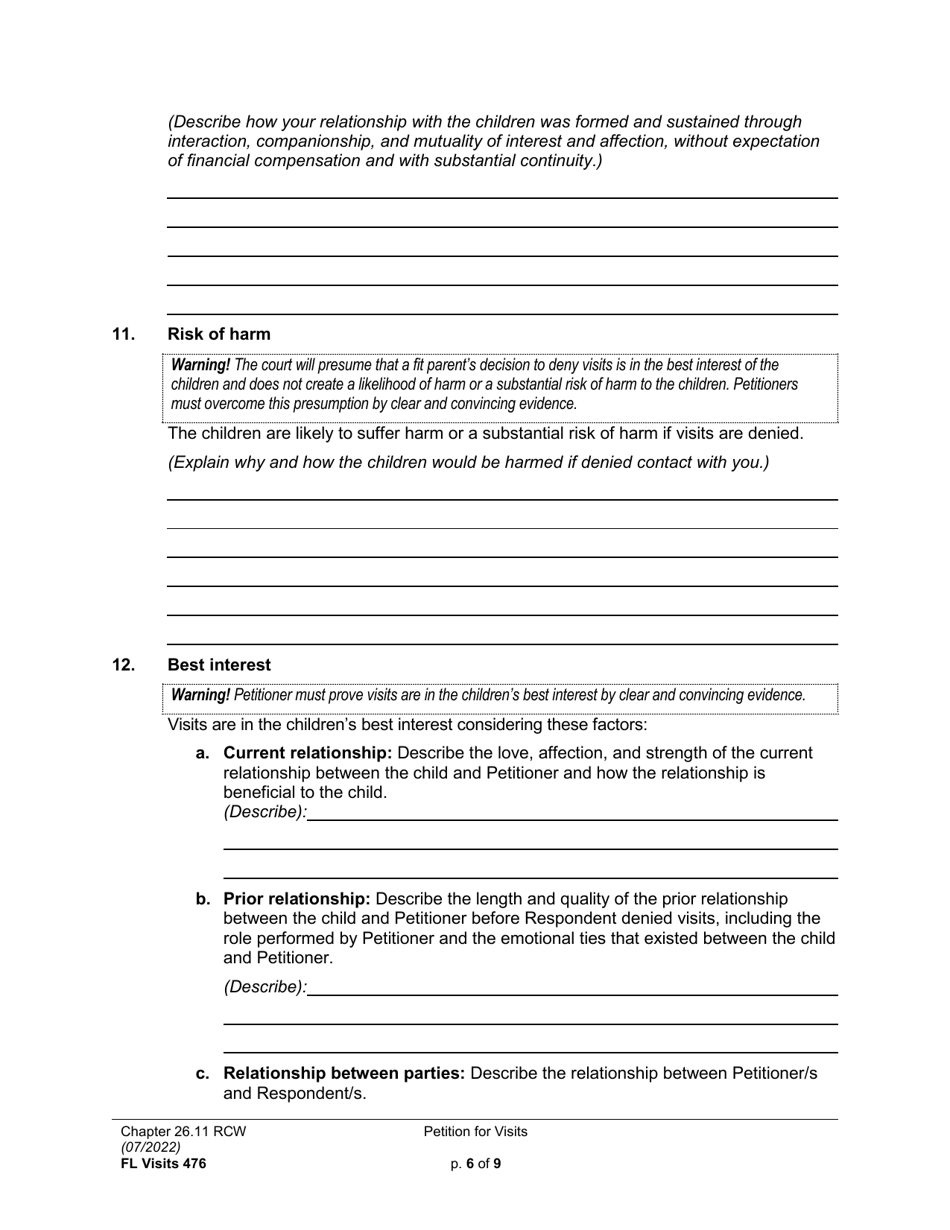 Form FL Visits476 Petition for Visits - Washington, Page 6