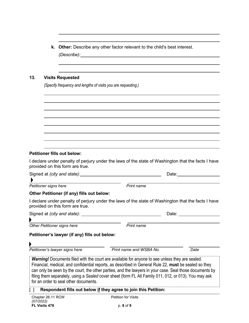 Form FL Visits476 Petition for Visits - Washington, Page 8